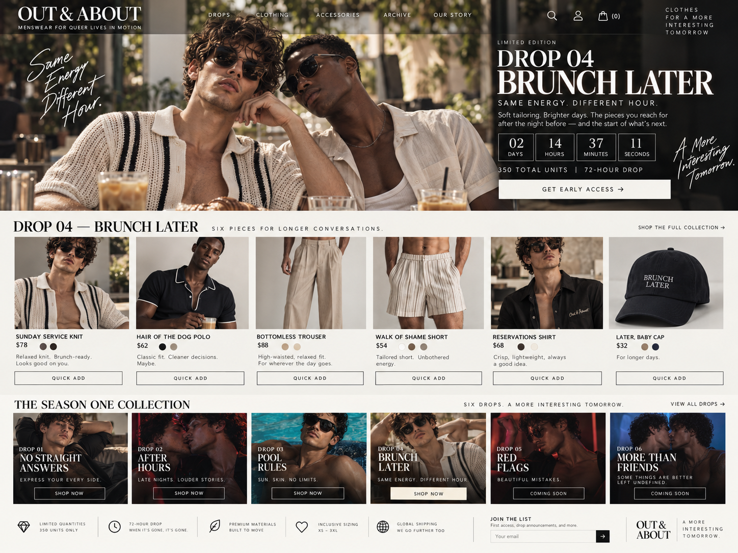 Original Brunch Later collection mockup with six garment concepts