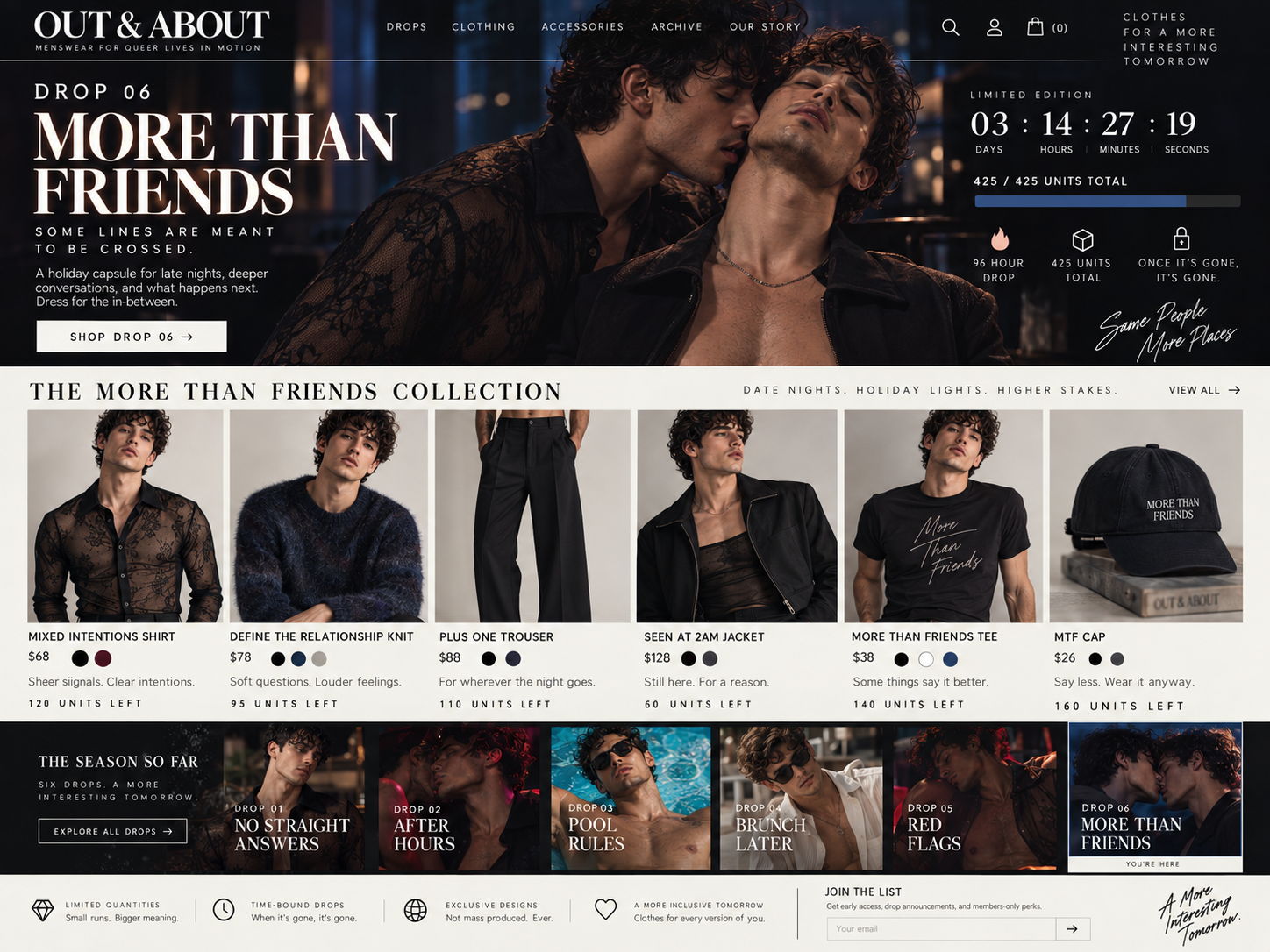 Original More Than Friends collection mockup with six garment concepts